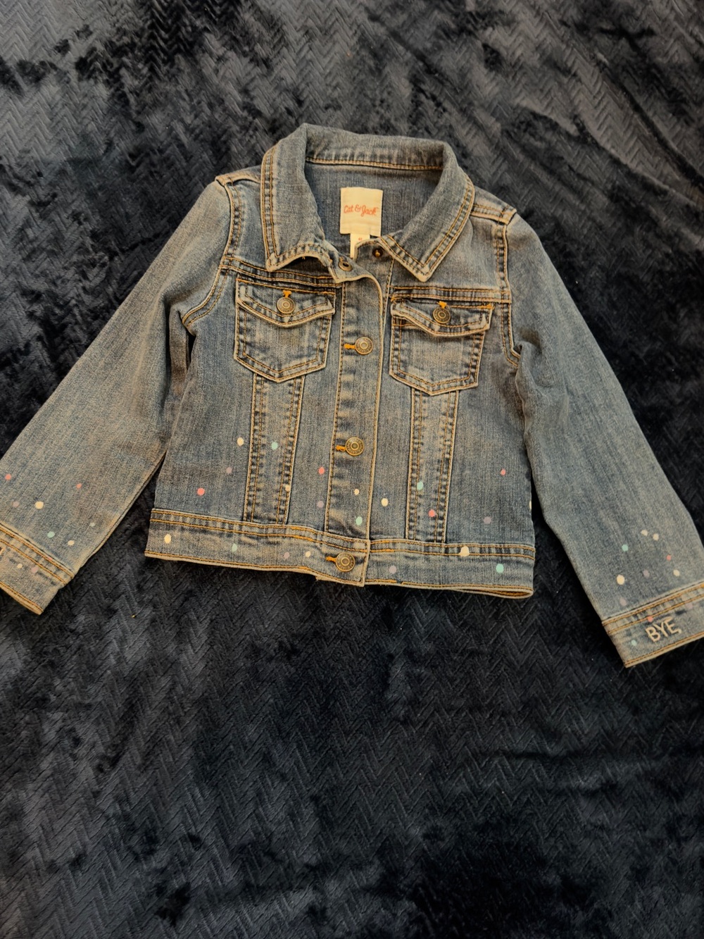 Cat & Jack Blue Denim Jacket with Pastel Paint-Dot Accents . Size 4T